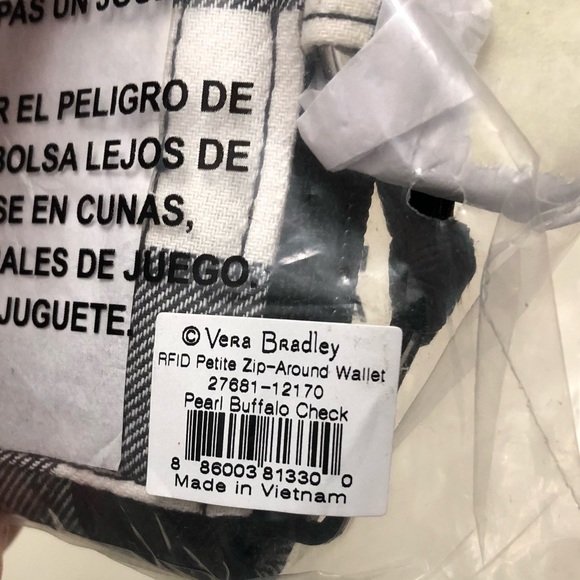 Vera Bradley RDIF Petite Zip-Around Wallet Pearl Buffalo Check - Picture 6 of 6